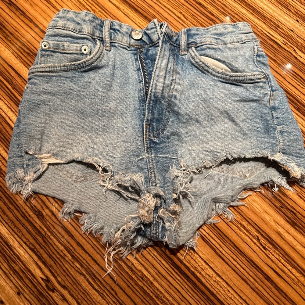 Zara Light Blue Distressed Jean Shorts